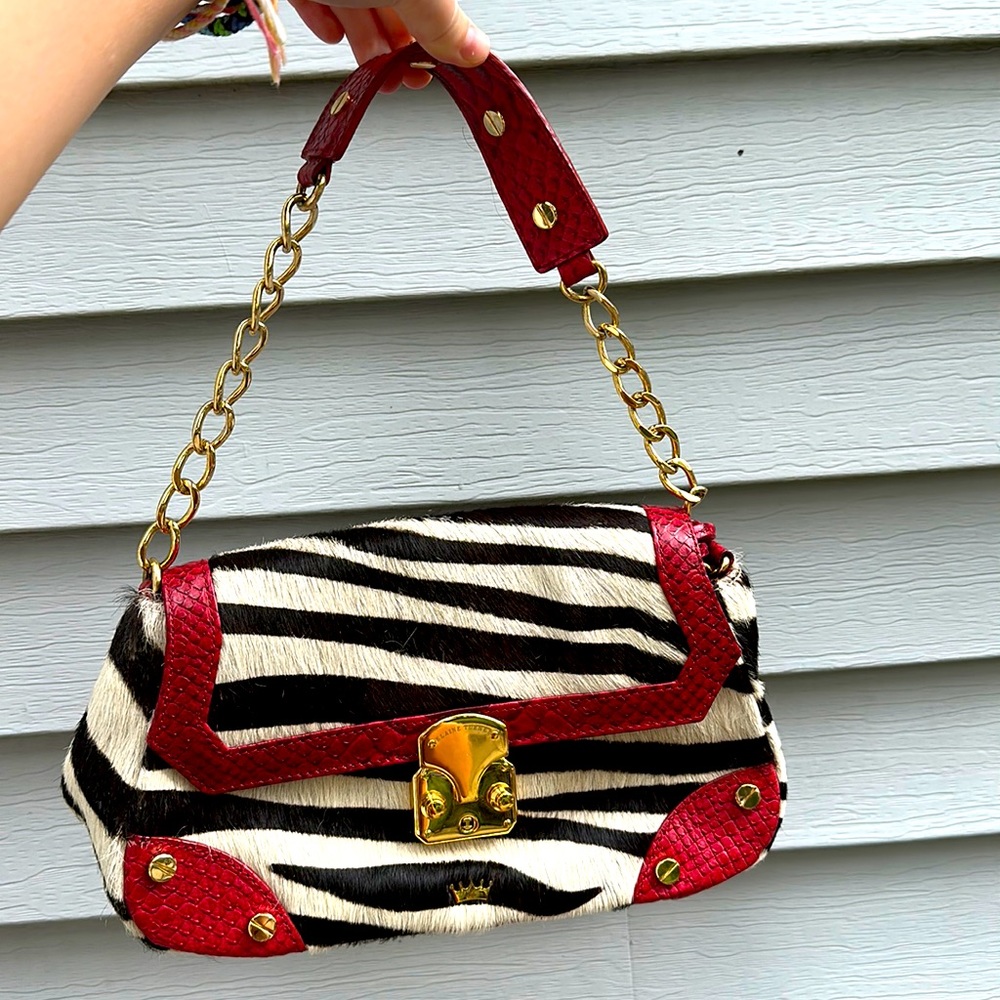 Real zebra fur red leather
